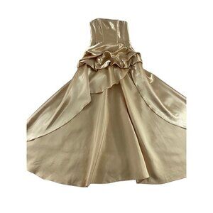 Vintage Jessica McClintock For Gunne Sax Gold Strapless High Low Dress - 3